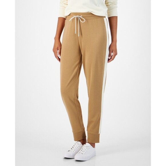 Nautica Jeans Womens Drawstring Side Striped Jogger Pants Tiger Eye Size XL NWT - Picture 2 of 3